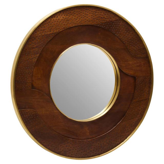 Premier Housewares Siva Round Mango Wood Hammered Wall Mirror
