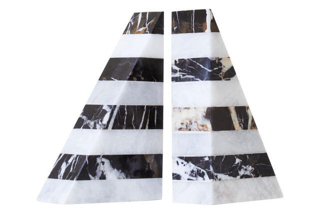 Premier Housewares Soma Set Of Two Black And White Striped Marble Bookends