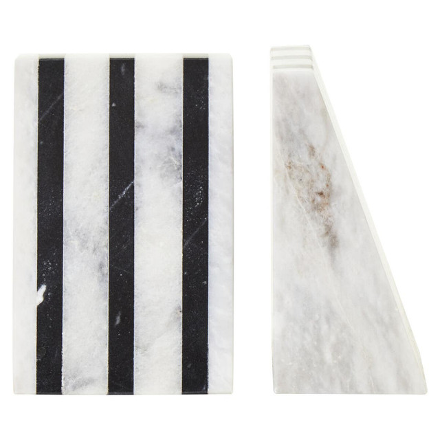 Premier Housewares Soma Set Of Two Striped White Marble Bookends