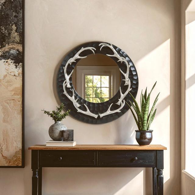 Premier Housewares Stag Antler Brown And Nickel Finish Wall Mirror