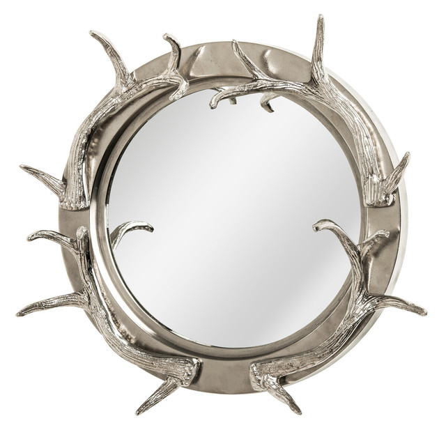 premier housewares Stag Antler Steel and Nickel Finish Wall Mirror
