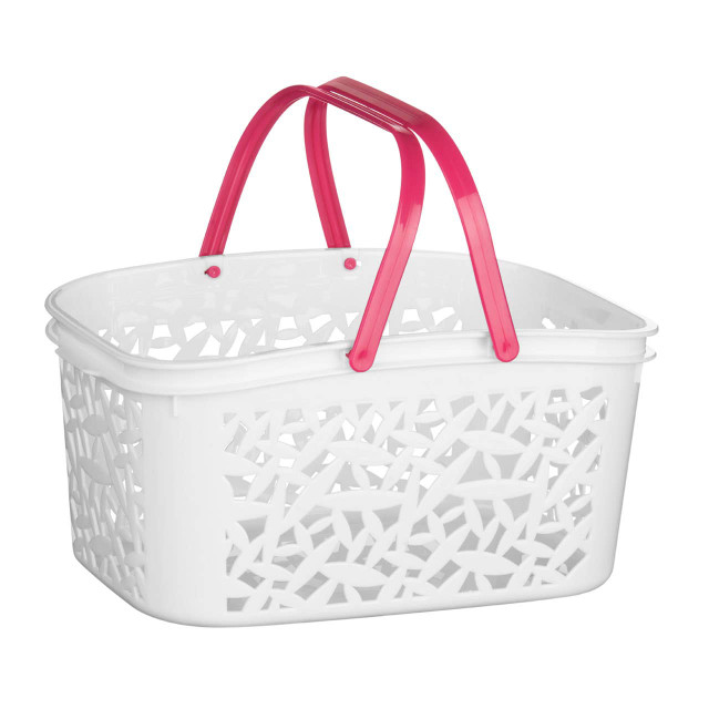 Premier Housewares Steri White And Hot Pink Plastic Storage Basket