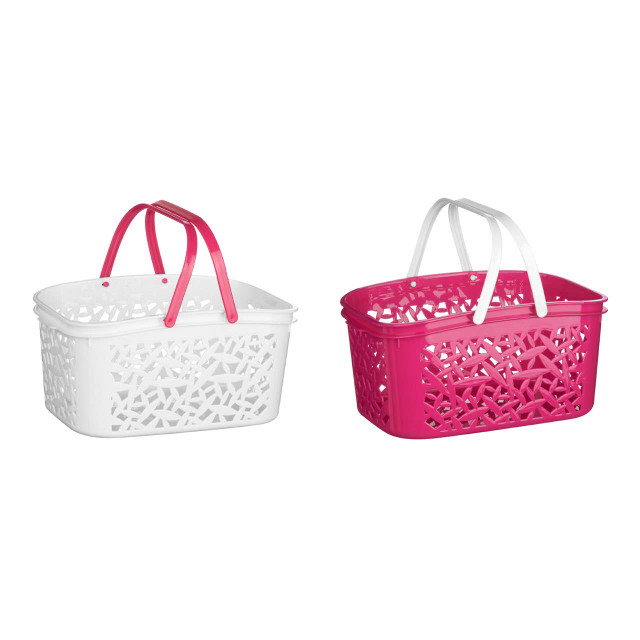Premier Housewares Steri White And Hot Pink Plastic Storage Basket