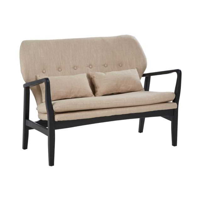 Premier Housewares Stockholm 2 Seat Beige Sofa With Black Wood Frame