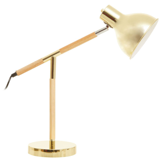 Premier Housewares Stockholm Adjustable Desk Lamp In Shiny Brass Finish