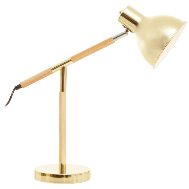 Premier Housewares Stockholm Adjustable Desk Lamp In Shiny Brass Finish