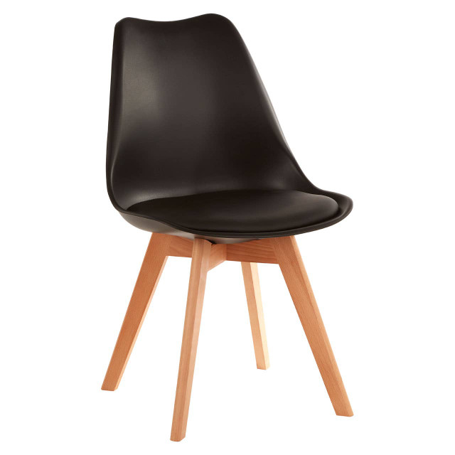 Premier Housewares Stockholm Black Chair With Cushion And Beech Wood Legs
