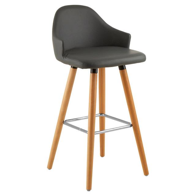 Premier Housewares Stockholm Grey Faux Leather Bar Stool With Beechwood Legs