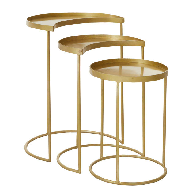 Premier Housewares Suar Nest Of Three Antique Brass Finish Side Tables