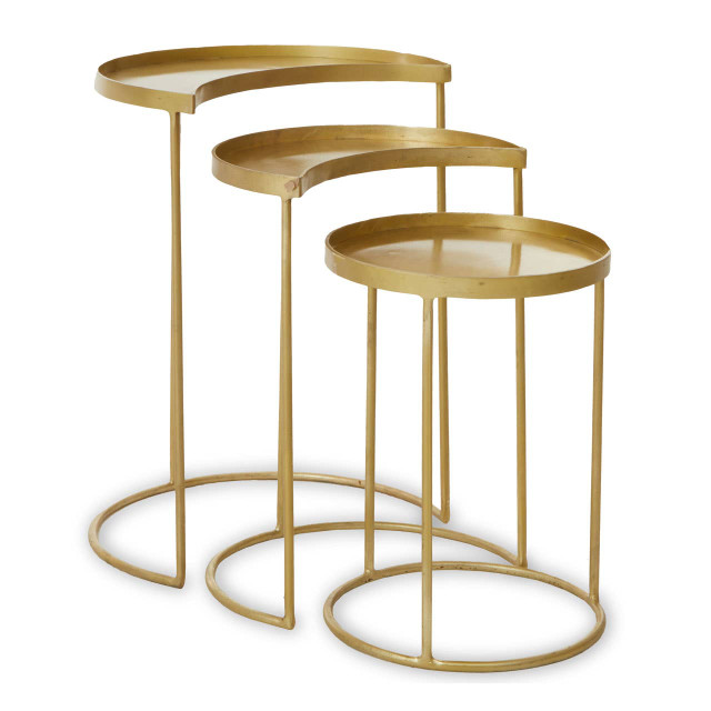 premier housewares Suar Nest Of Three Antique Brass Finish Side Tables