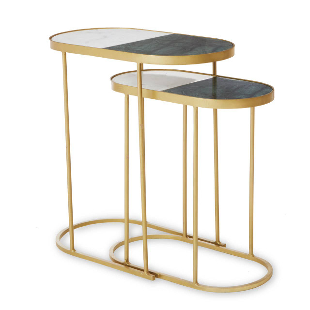 premier housewares Suar Nest Of Two Marble Top Side Tables