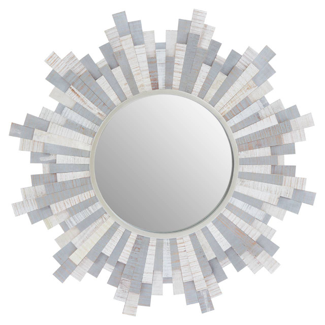 Premier Housewares Sunburst Grey And White Wooden Wall Mirror