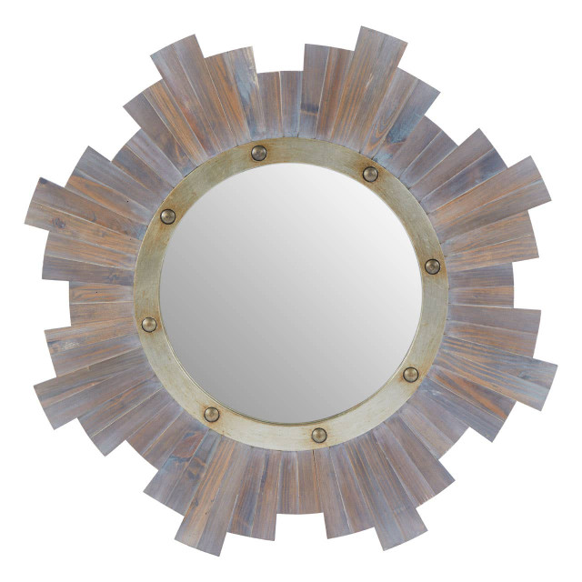 Premier Housewares Sunburst Wooden Wall Mirror With Nail Head