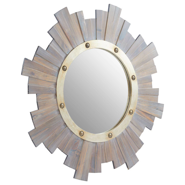 Premier Housewares Sunburst Wooden Wall Mirror With Nail Head