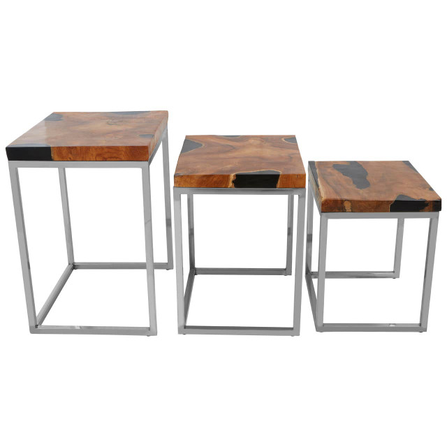 Premier Housewares Surak Set Of 3 Teak Wood Nesting Tables