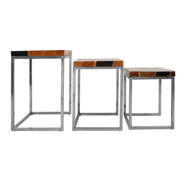premier housewares Surak Set Of 3 Teak Wood Nesting Tables