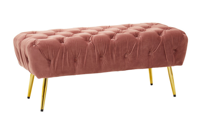 Premier Housewares Tamra Dusty Pink Velvet Bench With Gold Legs