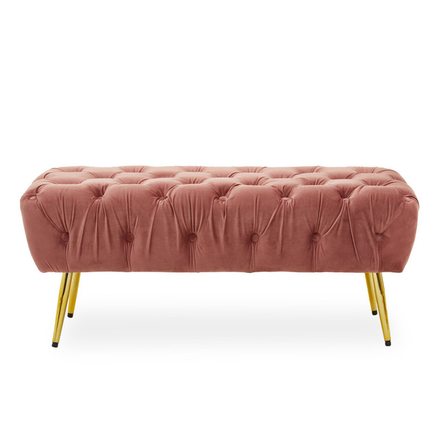 premier housewares Tamra Dusty Pink Velvet Bench with Gold Legs