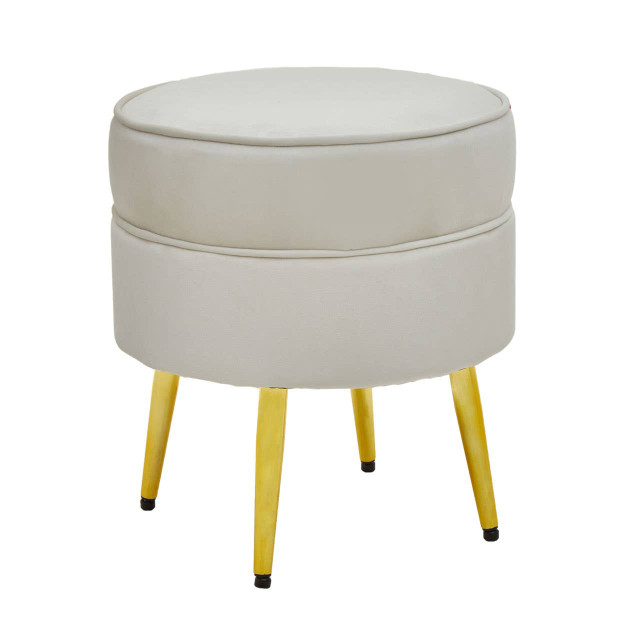 Premier Housewares Tamra Round Cream Velvet Gold Leg Footstool