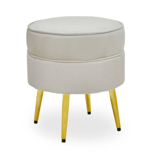 premier housewares Tamra Round Cream Velvet Gold Leg Footstool