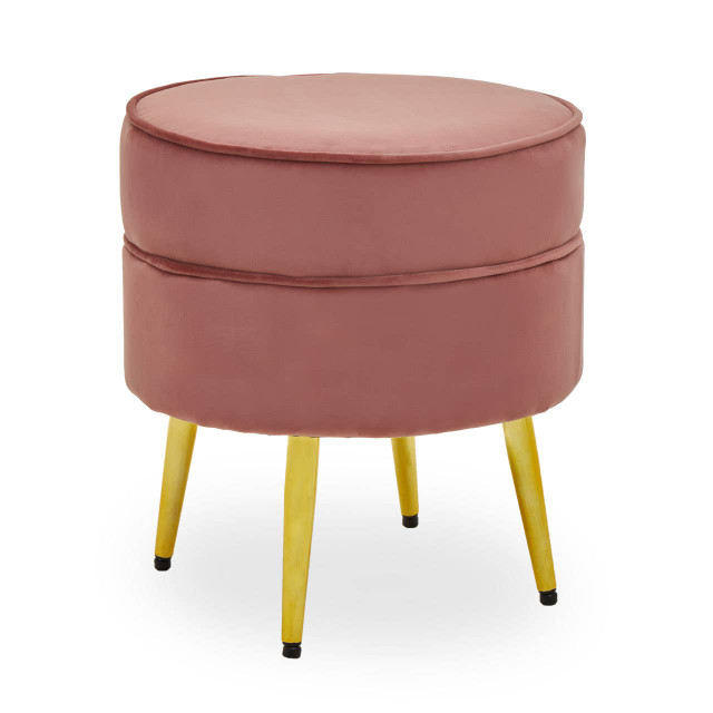 premier housewares Tamra Round Dusty Pink Velvet Gold Leg Footstool