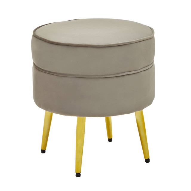 Premier Housewares Tamra Round Mink Velvet Gold Leg Footstool