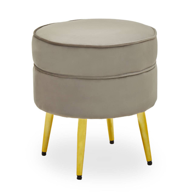 premier housewares Tamra Round Mink Velvet Gold Leg Footstool