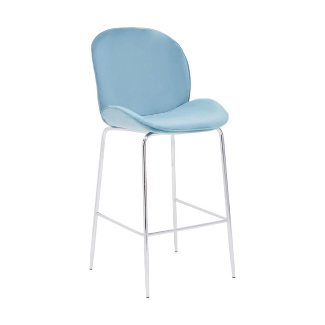 premier housewares Tamzin Blue Velvet Chrome Finish Bar Chair