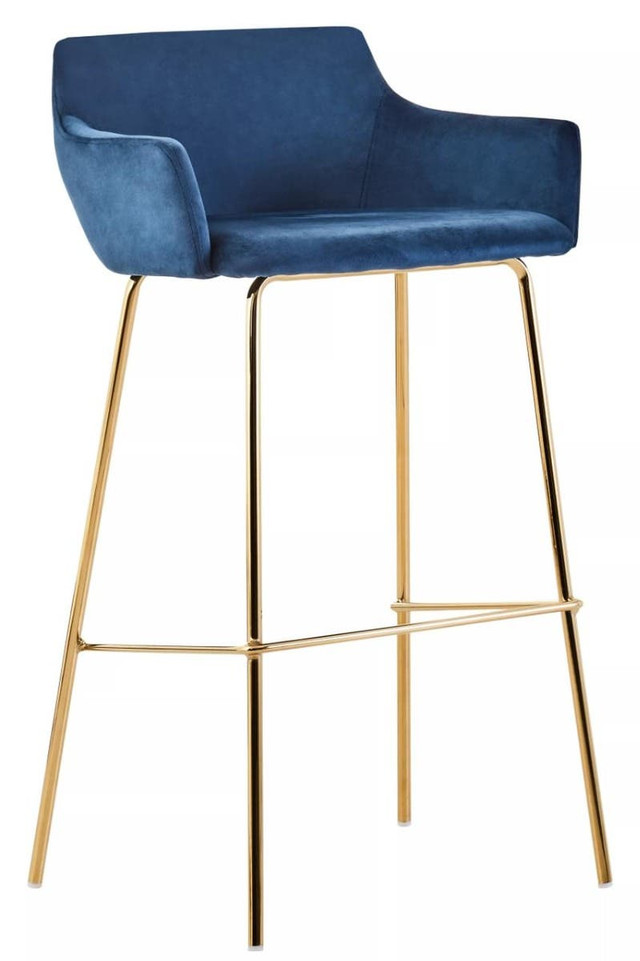 Premier Housewares Tamzin Blue Velvet Low Back Bar Chair