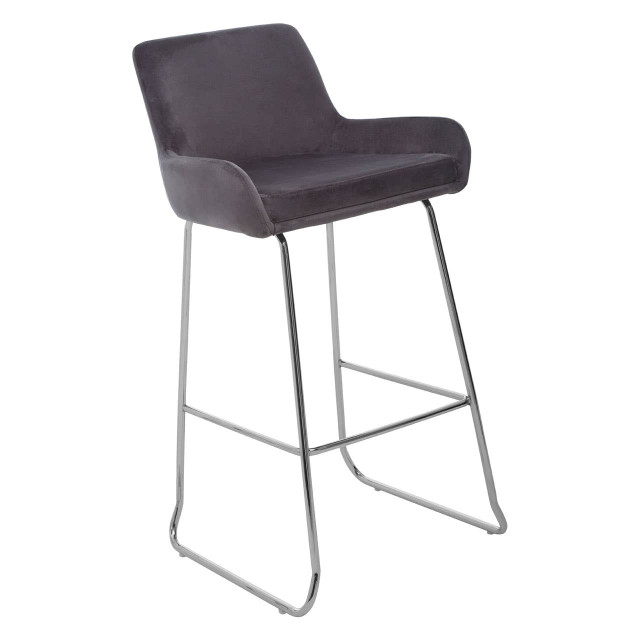 Premier Housewares Tamzin Grey Velvet Bar Chair With Low Arms