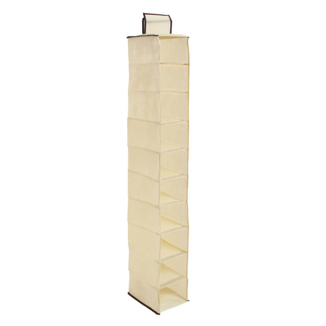 Premier Housewares Tavia Cream Brown Trim 10 Section Hanging Shoe Organiser