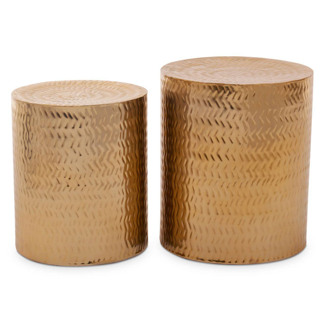 Premier Housewares Templar Set Of 2 Gold Finish Side Tables And Stools