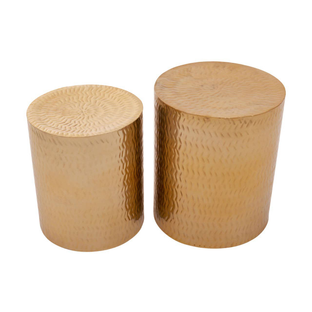 Premier Housewares Templar Set Of 2 Gold Finish Side Tables And Stools