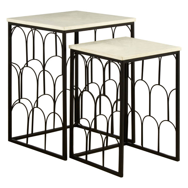 Premier Housewares Templar Set Of 2 Marble Tops Side Tables