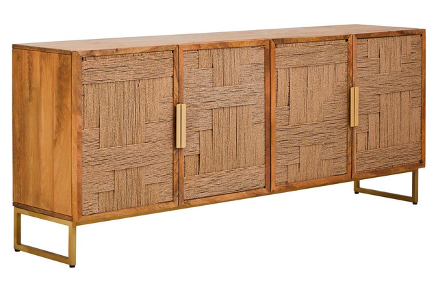 Premier Housewares Teora Mango Wood Paper Rope Detail Four Door Sideboard