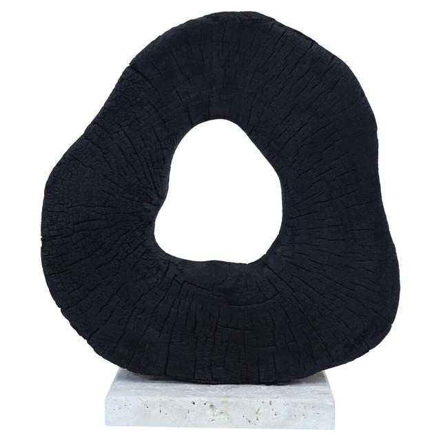 Premier Housewares Tibor Black Mango Wood Sculpture With Travertine Base