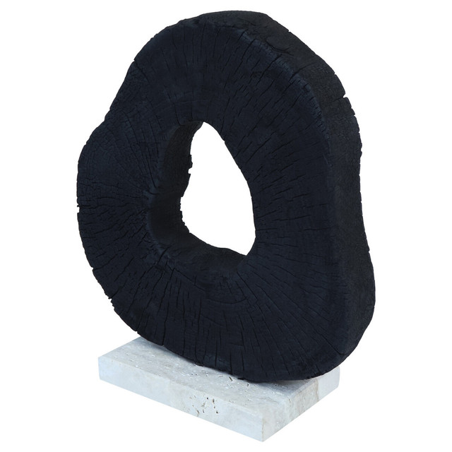 Premier Housewares Tibor Black Mango Wood Sculpture With Travertine Base