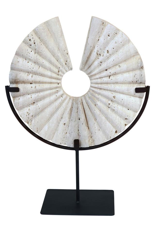 Premier Housewares Tibor Travertine Disc Sculpture With Black Metal Base