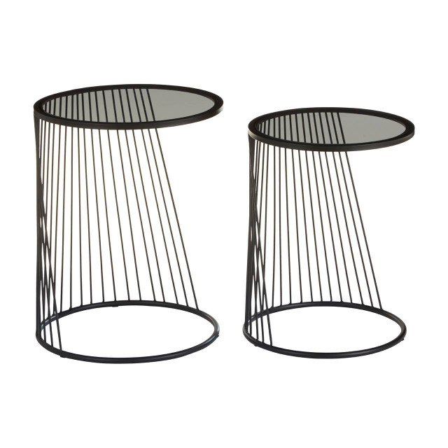 Premier Housewares Trento Set Of 2 Glass Top Side Tables