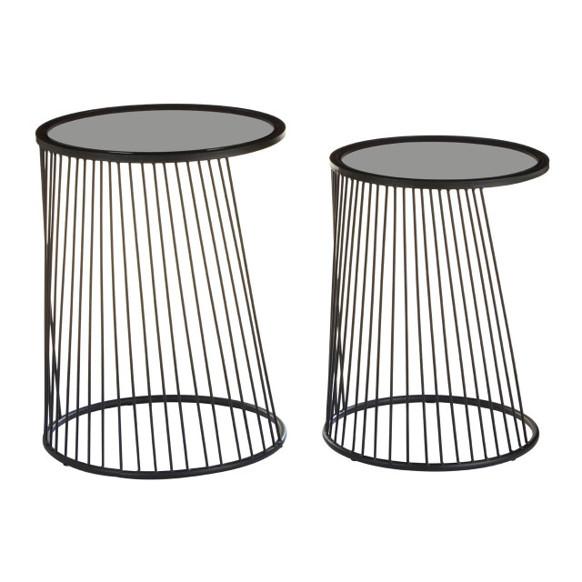 Premier Housewares Trento Set Of 2 Glass Top Side Tables