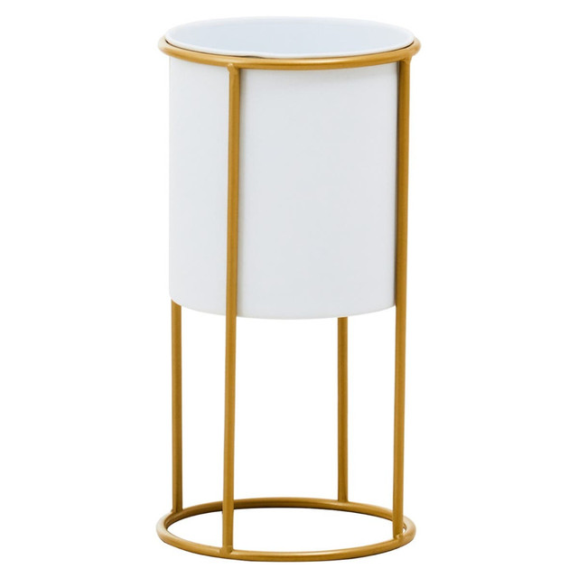 Premier Housewares Trosa Small White And Gold Floor Standing Planter