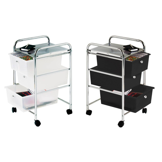Premier Housewares Tube Frame 3 White Plastic Drawers Trolley