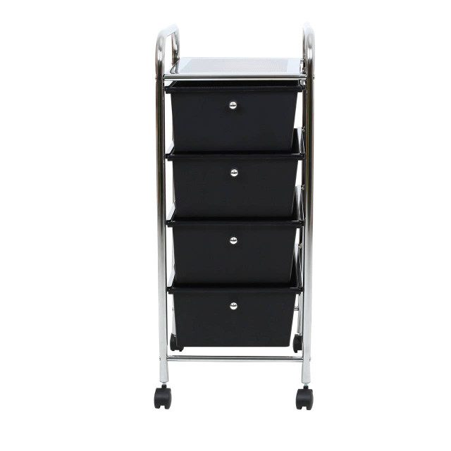 Premier Housewares Tube Frame 4 Black Plastic Drawers Trolley
