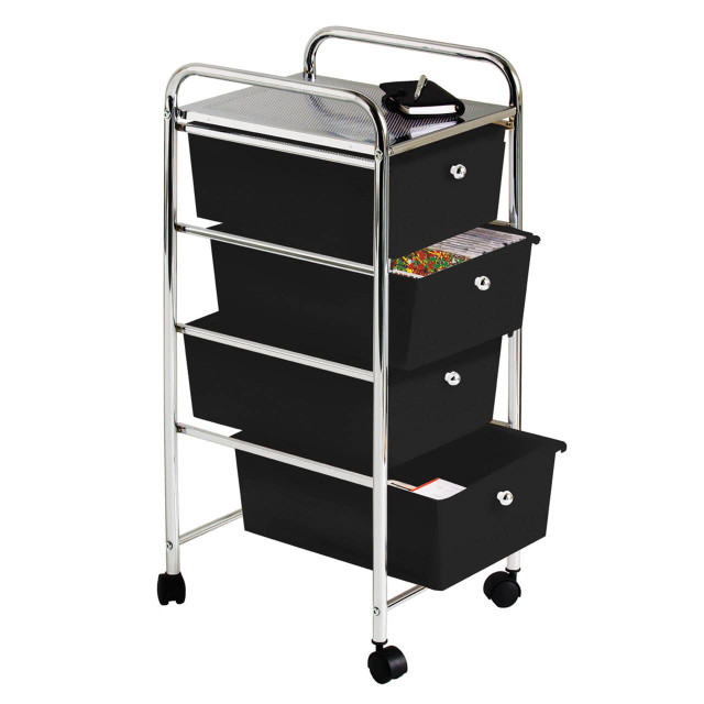 premier housewares Tube Frame 4 Black Plastic Drawers Trolley