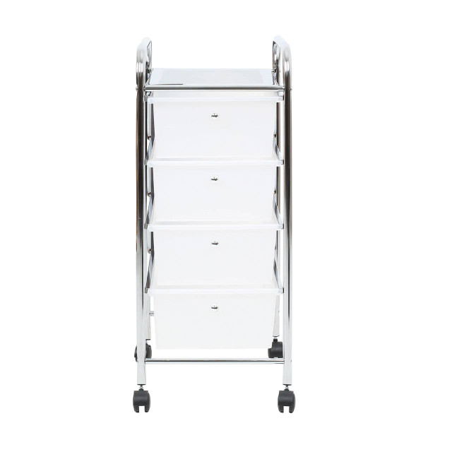 Premier Housewares Tube Frame 4 White Plastic Drawers Trolley