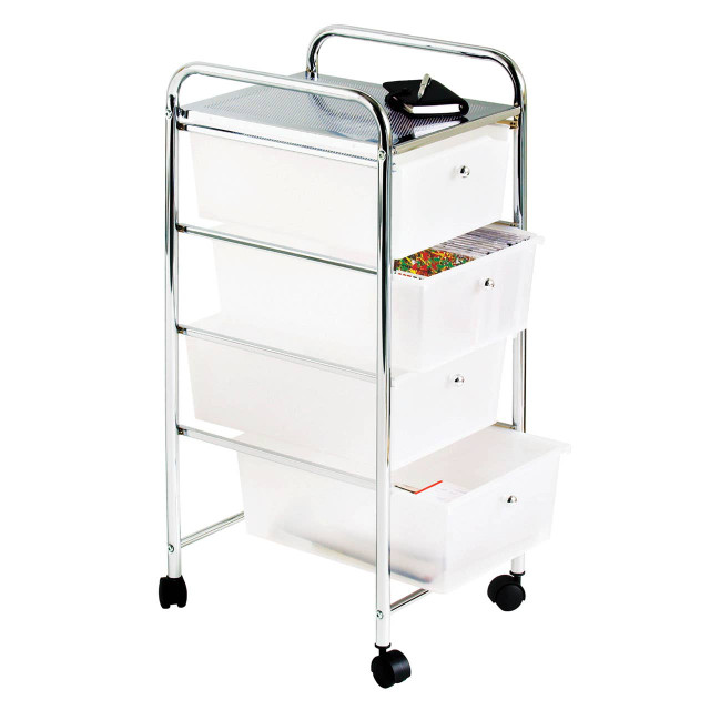 premier housewares Tube Frame 4 White Plastic Drawers Trolley