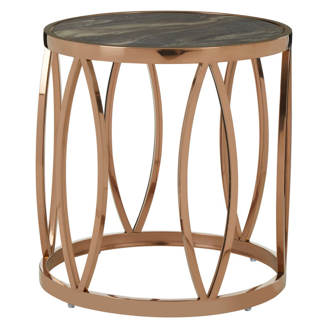 premier housewares Tula Round Side Table With Leaf Base