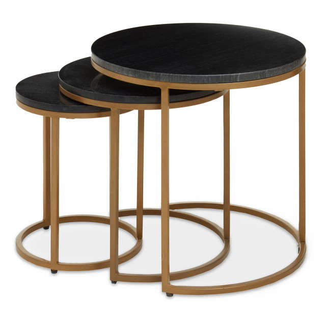 Premier Housewares Varana Nest Of Three Black Marble Top Tables