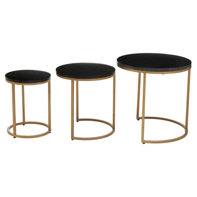 Premier Housewares Varana Nest Of Three Black Marble Top Tables
