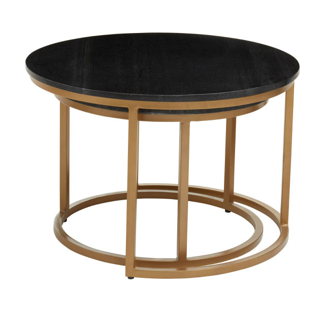 Premier Housewares Varana Nest Of Two Black Marble Top Round Tables